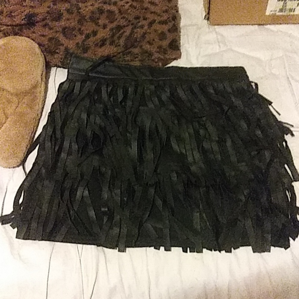 Blaack fringe leather skirt